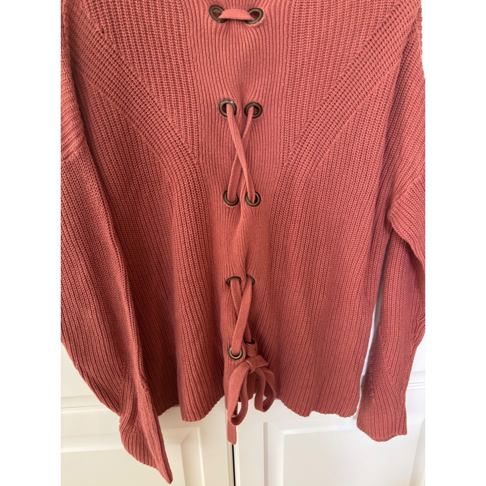 Lucky Brand Womens Terracotta Rust Cotton Shaker‎ Knit Lace Up Back Sweater - Picture 8 of 8